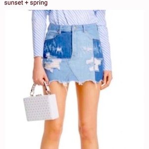 Sunset+Spring Patchwork Denim Mini Skirt